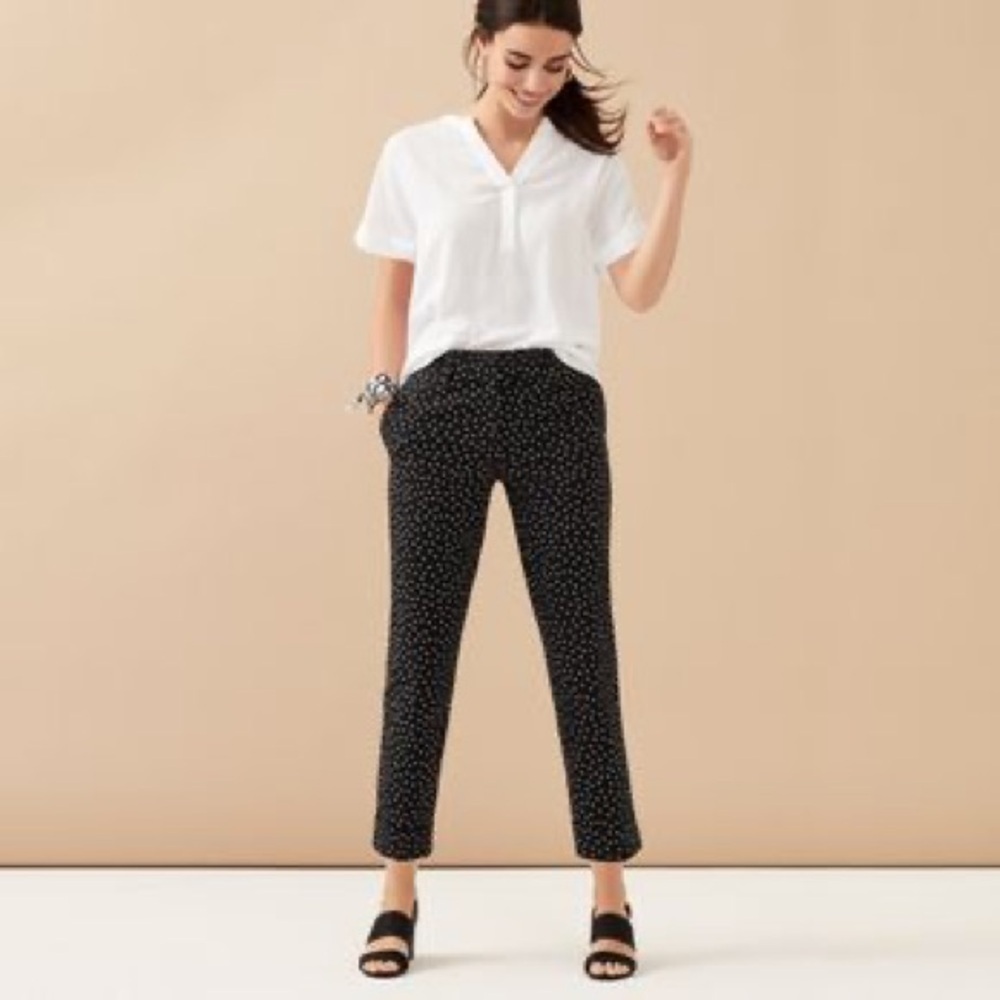 Ann Taylor Petites Crepe Dot Pull On Pants 4P Black White Trousers